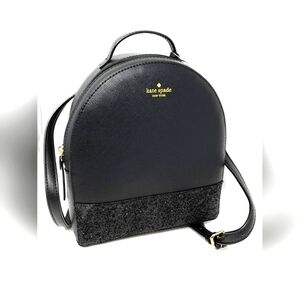 Kate Spade Black Glitter Greta Street Sammi Leather Backpack